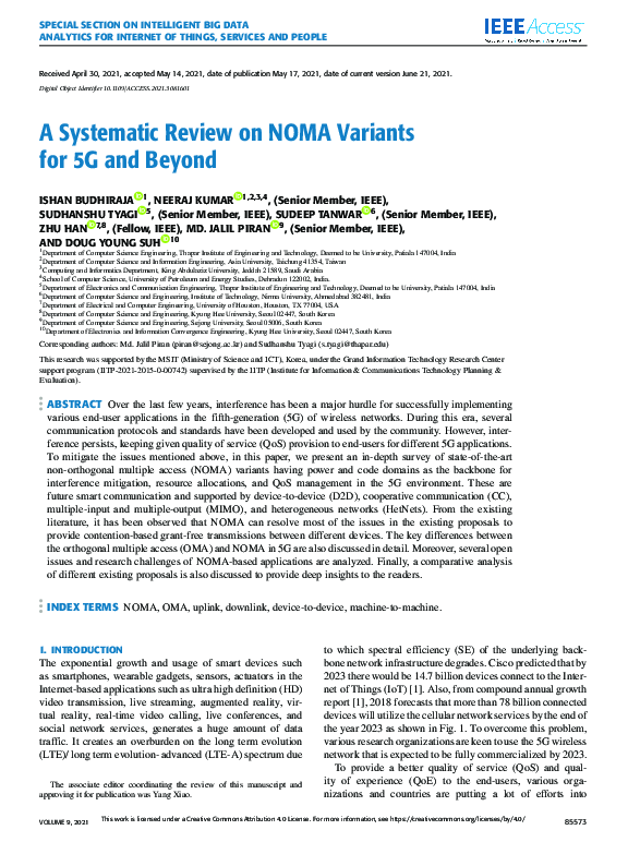 (PDF) A Systematic Review on NOMA Variants for 5G and Beyond