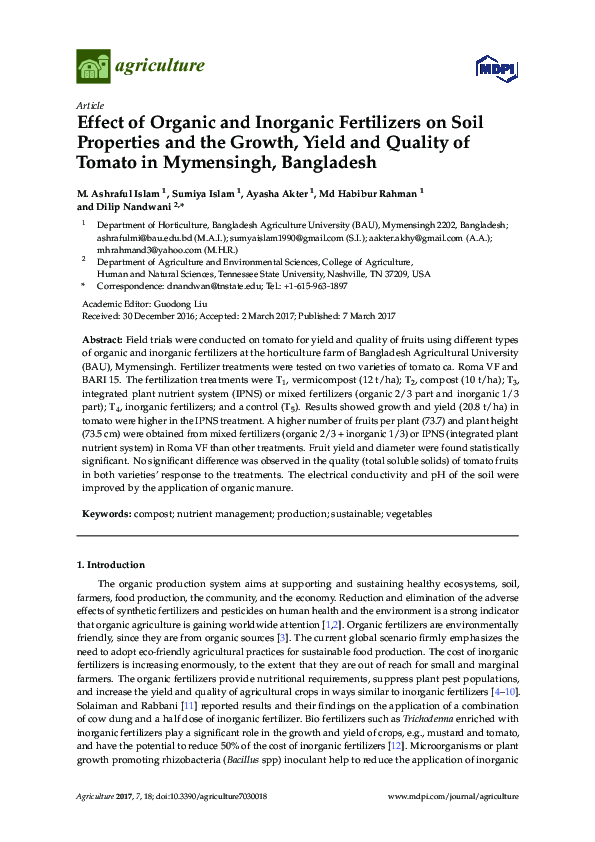 (PDF) Effect of Organic and Inorganic Fertilizers on Soil Properties ...