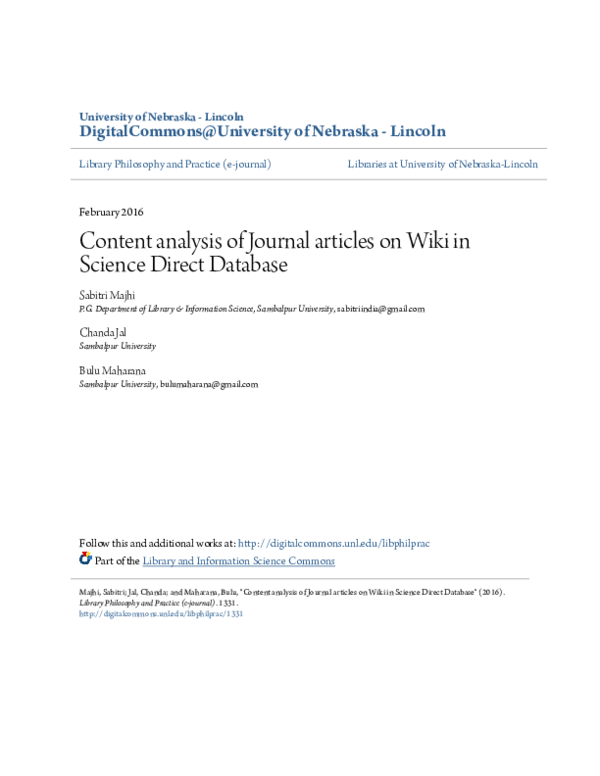 (PDF) Content Analysis of Journal Articles on Wiki in Science Direct ...