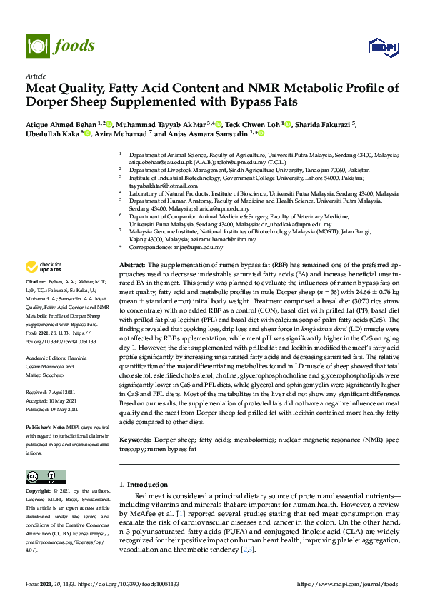 (PDF) Meat Quality, Fatty Acid Content and NMR Metabolic Profile of ...