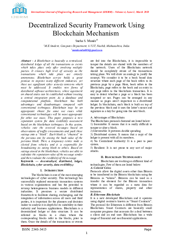 (PDF) Decentralized Security Framework Using Blockchain Mechanism