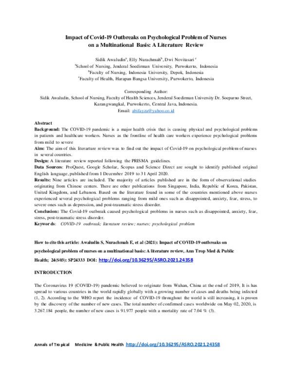 (PDF) Impact of Covid-19 Outbreaks on Psychological Problem of Nurses ...