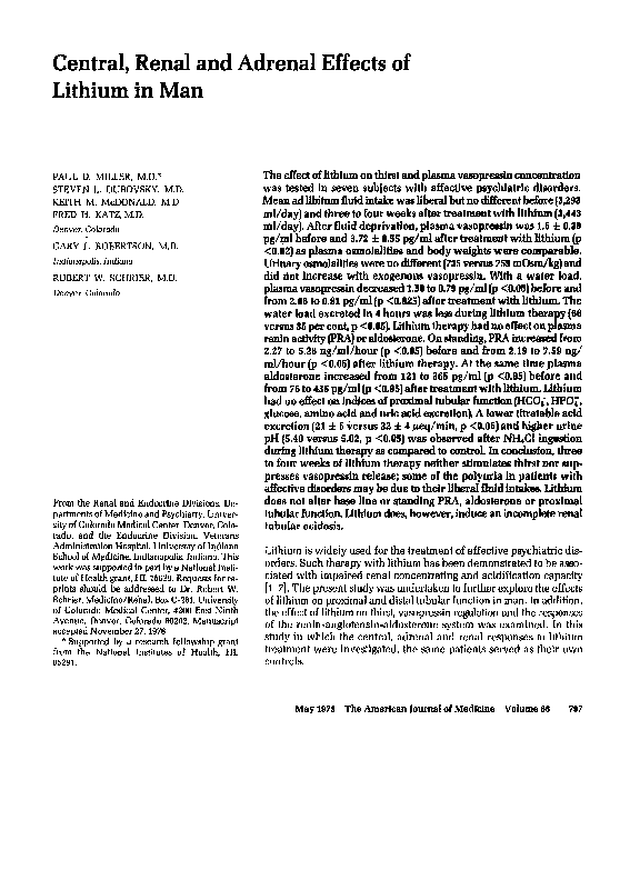 (PDF) Central, renal and adrenal effects of lithium in man