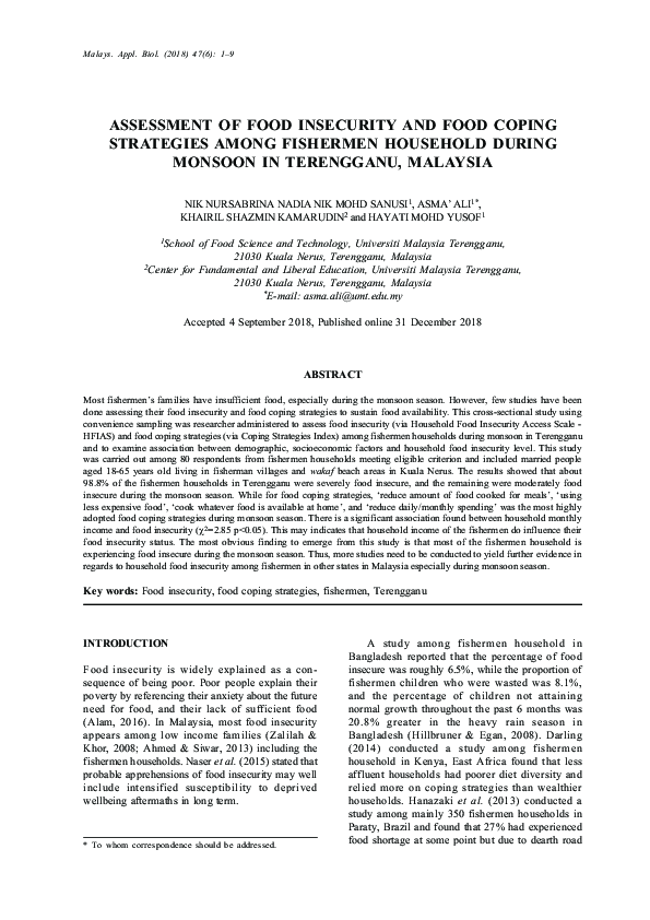(PDF) Assessment of food insecurity and food coping strategies among ...