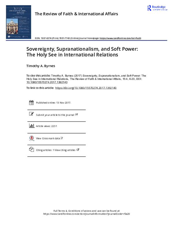 (PDF) Sovereignty, Supranationalism, and Soft Power: The Holy See in ...