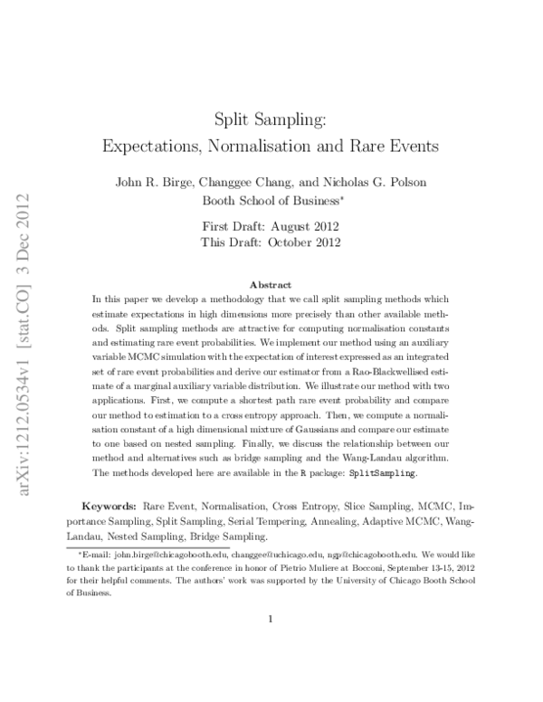 (PDF) Split Sampling: Expectations, Normalisation and Rare Events