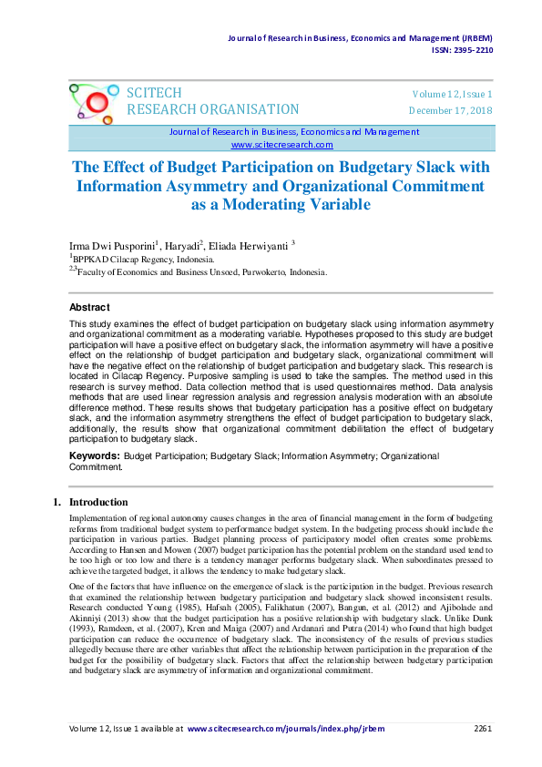 (PDF) The Effect of Budget Participation on Budgetary Slack with ...