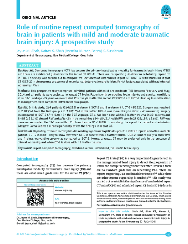 (PDF) Role of routine repeat computed tomography of brain in patients ...