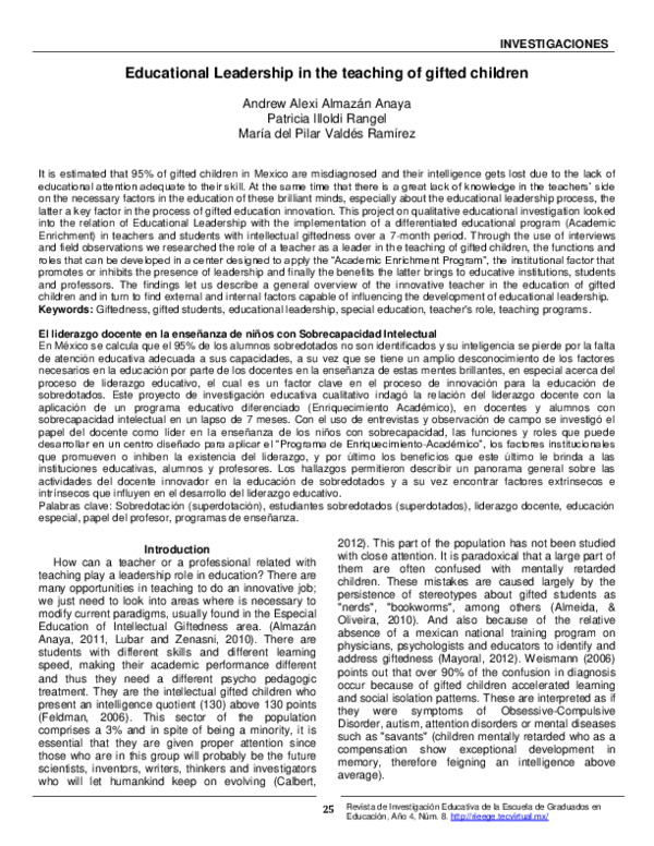 (PDF) Educational Leadership in the teaching of gifted children
