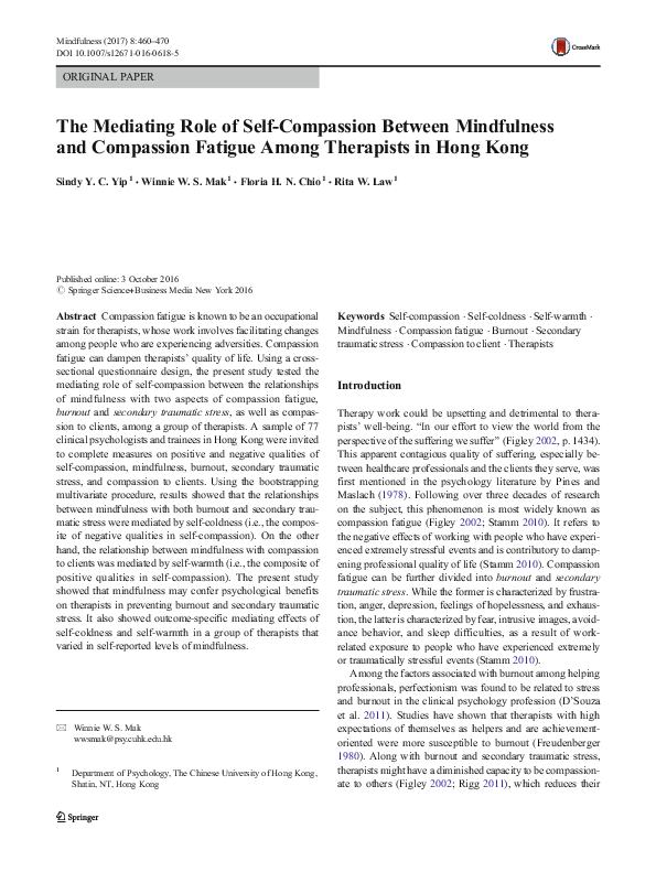 (PDF) The Mediating Role of Self-Compassion Between Mindfulness and ...