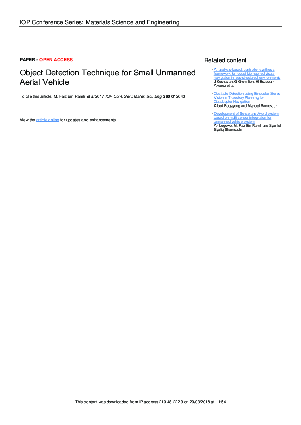 (PDF) Object Detection Technique for Small Unmanned Aerial Vehicle