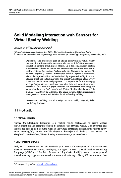 (PDF) Solid Modelling Interaction with Sensors for Virtual Reality Welding