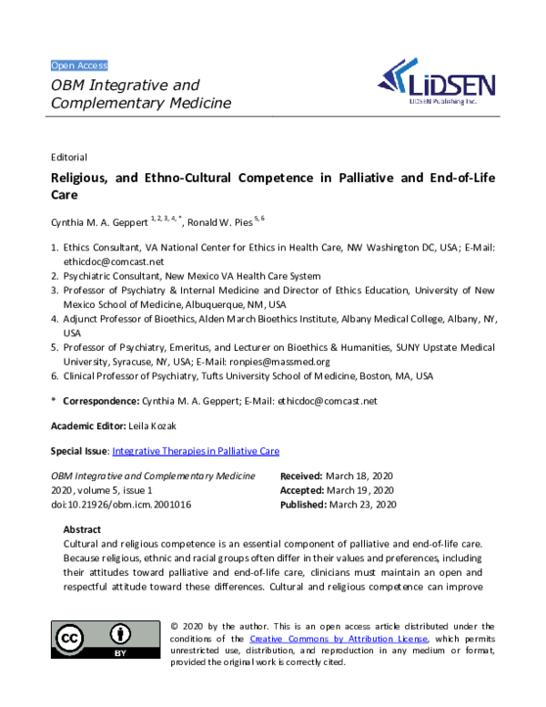 (PDF) Religious, and Ethno-Cultural Competence in Palliative and End-of ...