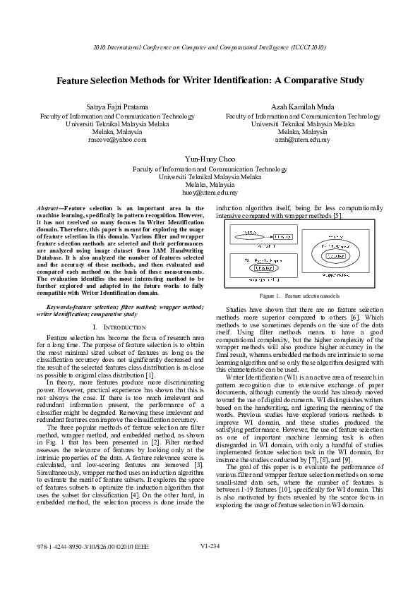 (PDF) Feature Selection Methods for Writer Identification: A ...
