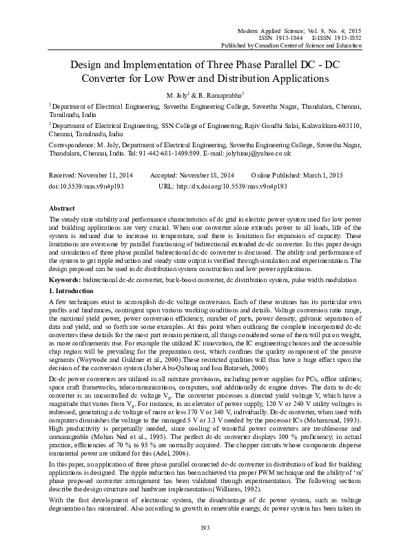(PDF) Design and Implementation of Three Phase Parallel DC - DC ...