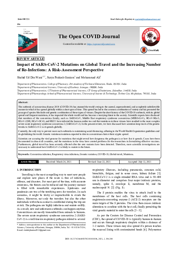 (PDF) Impact of SARS-CoV-2 Mutations on Global Travel and the ...
