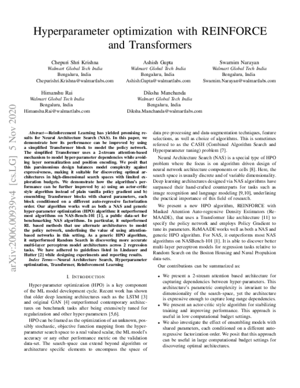 (PDF) Hyperparameter optimization with REINFORCE and Transformers