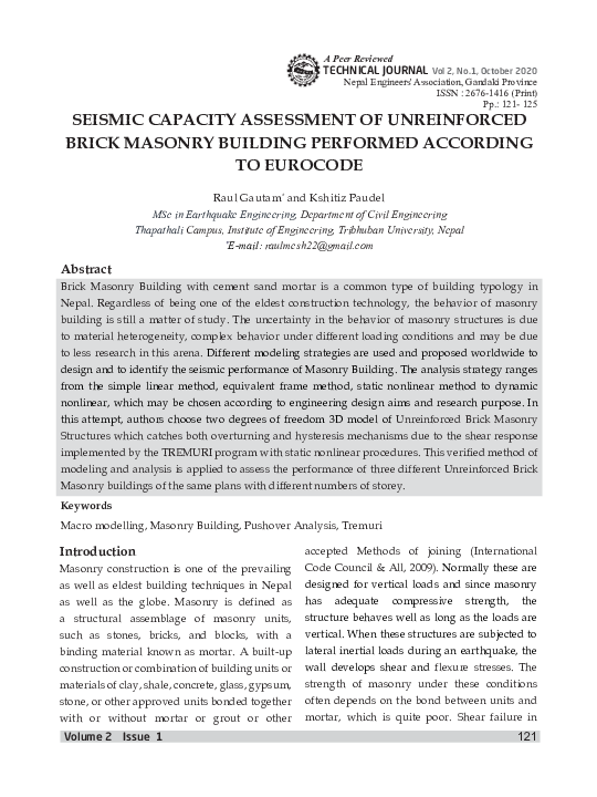 (PDF) Seismic Capacity Assessment of Unreinforced Brick Masonry ...