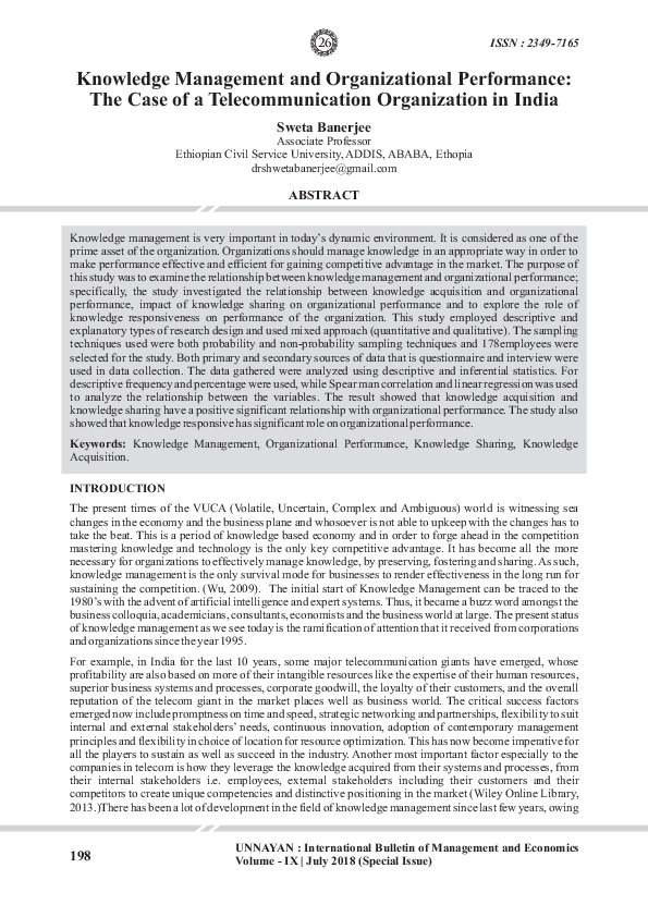 (PDF) Knowledge Management and Organizational Performance : The Case of ...