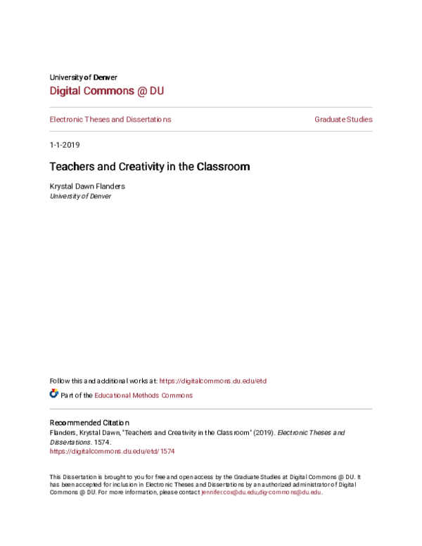 (PDF) Teachers and Creativity in the Classroom