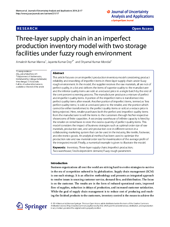 (PDF) Three – layer supply chain in an imperfect production inventory ...