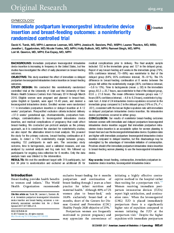 (PDF) Immediate postpartum levonorgestrel intrauterine device insertion ...