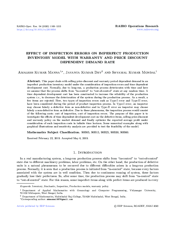 (PDF) Effect of inspection errors on imperfect production inventory ...