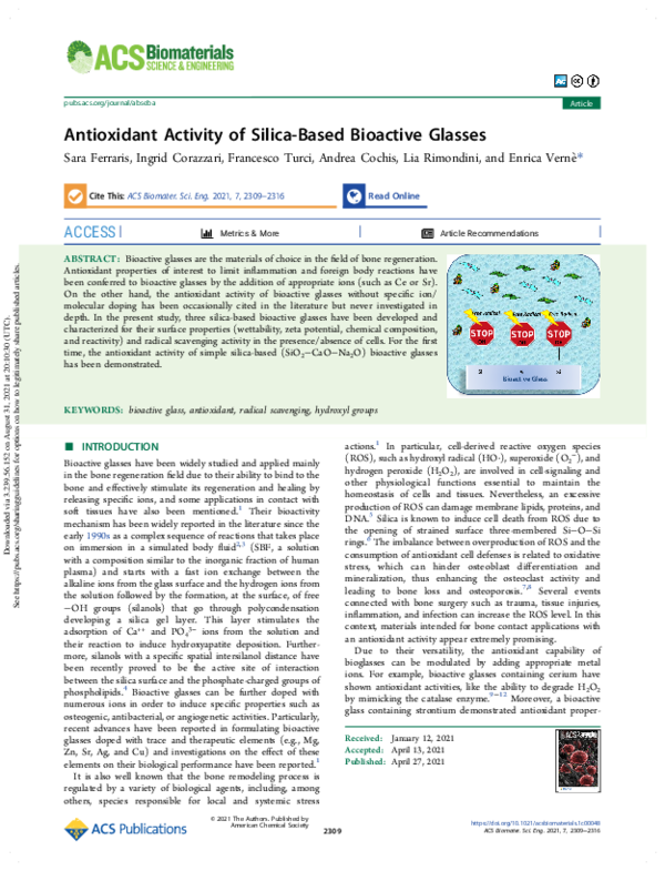 (PDF) Antioxidant Activity of Silica-Based Bioactive Glasses