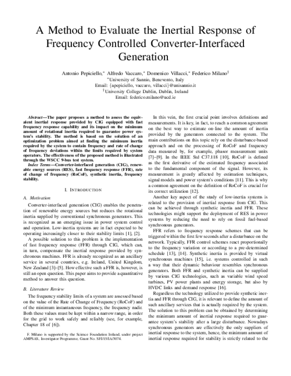 (PDF) A Method to Evaluate the Inertial Response of Frequency ...