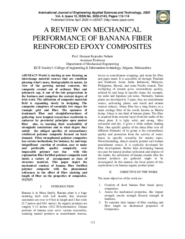 (PDF) A Review on Mechanical Performance of Banana Fiber Reinforced
