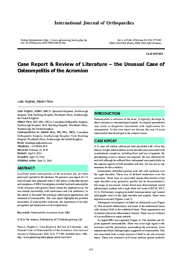(PDF) Case Report & Review of Literature the Unusual Case of
