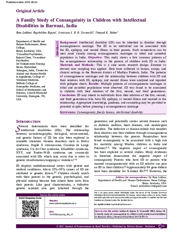 (PDF) A Family Study of Consanguinity in Children with Intellectual ...