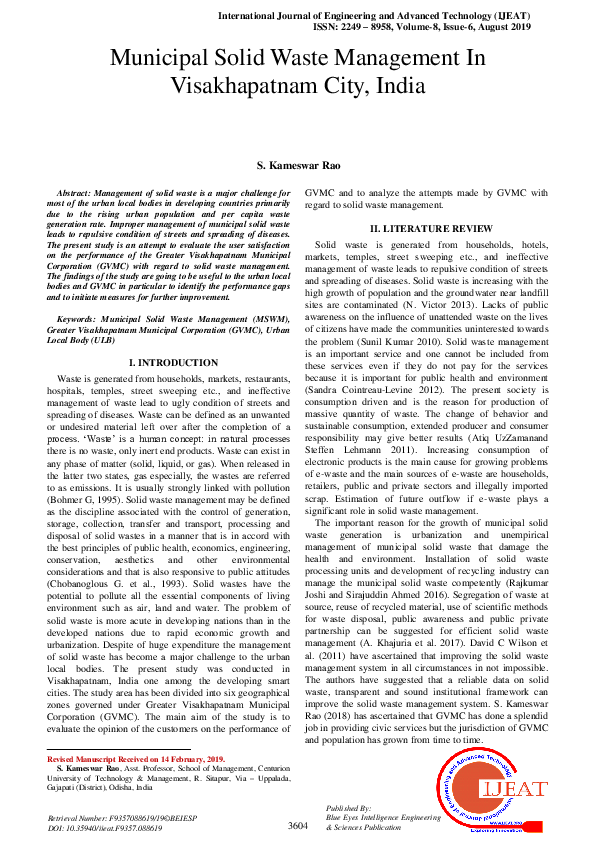 (PDF) Municipal Solid Waste Management In Visakhapatnam City, India