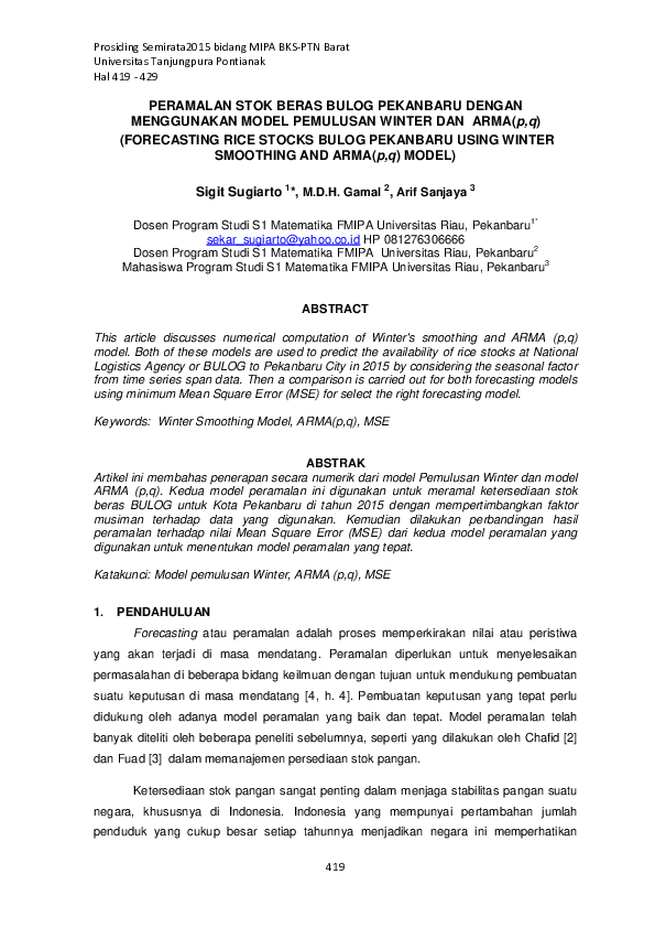(PDF) PERAMALAN STOK BERAS BULOG PEKANBARU DENGAN MENGGUNAKAN MODEL