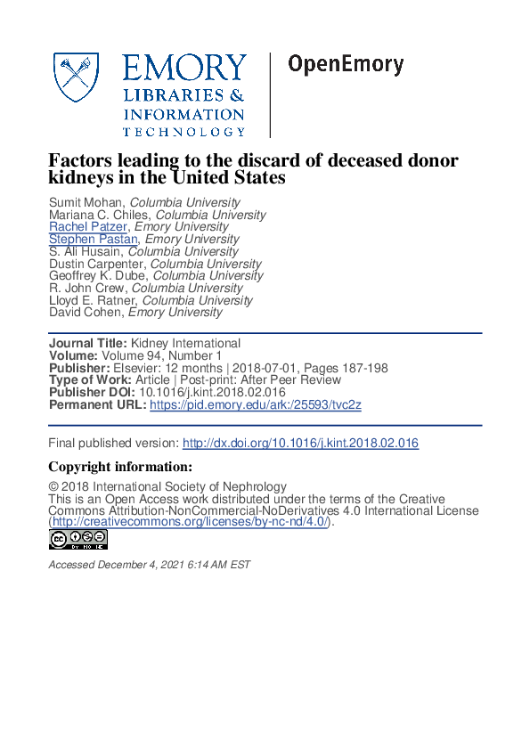 (PDF) Factors leading to the discard of deceased donor kidneys in the ...