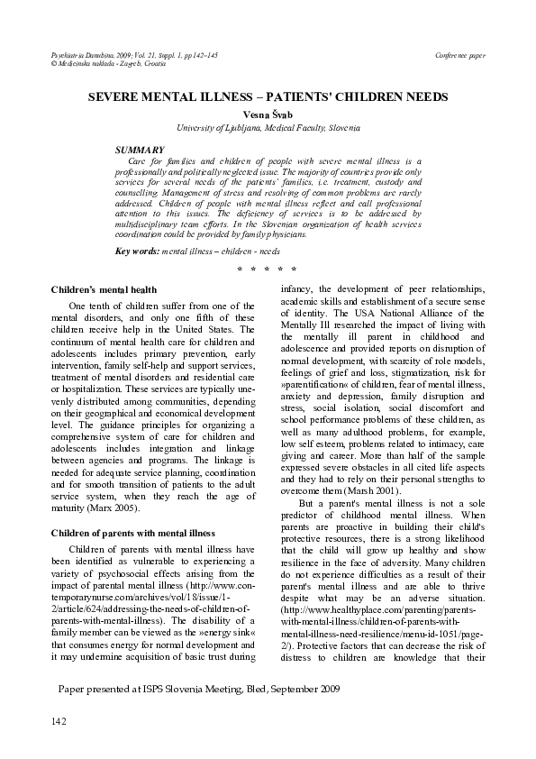 (PDF) Severe mental illness - patients' children needs