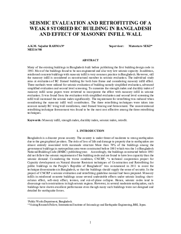 (PDF) 1 Seismic Evaluation and Retrofitting of a Weak 8 Storied RC ...
