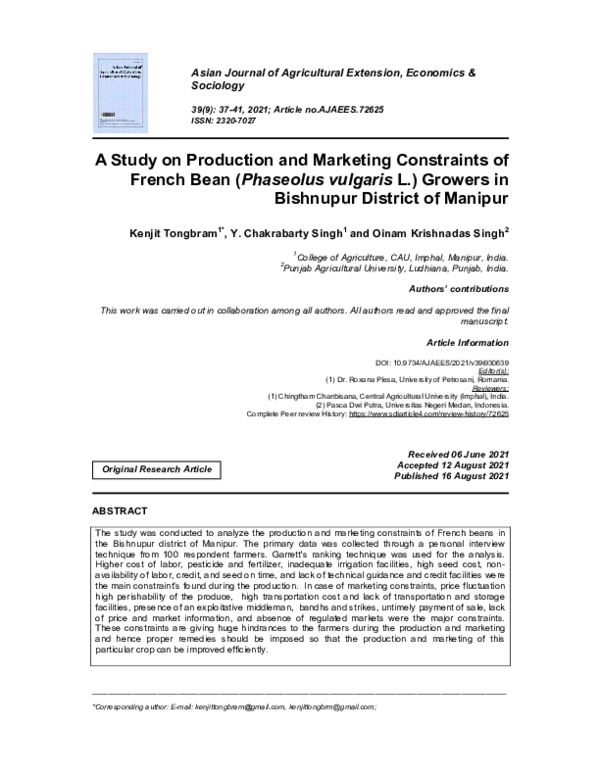 (PDF) A Study on Production and Marketing Constraints of French Bean ...