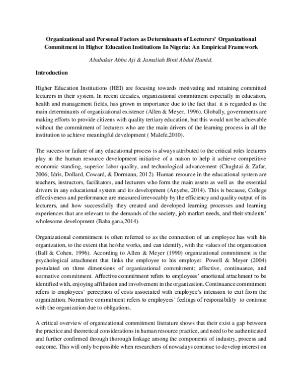 (PDF) Organizational and Personal Factors as Determinants of Lecturers ...