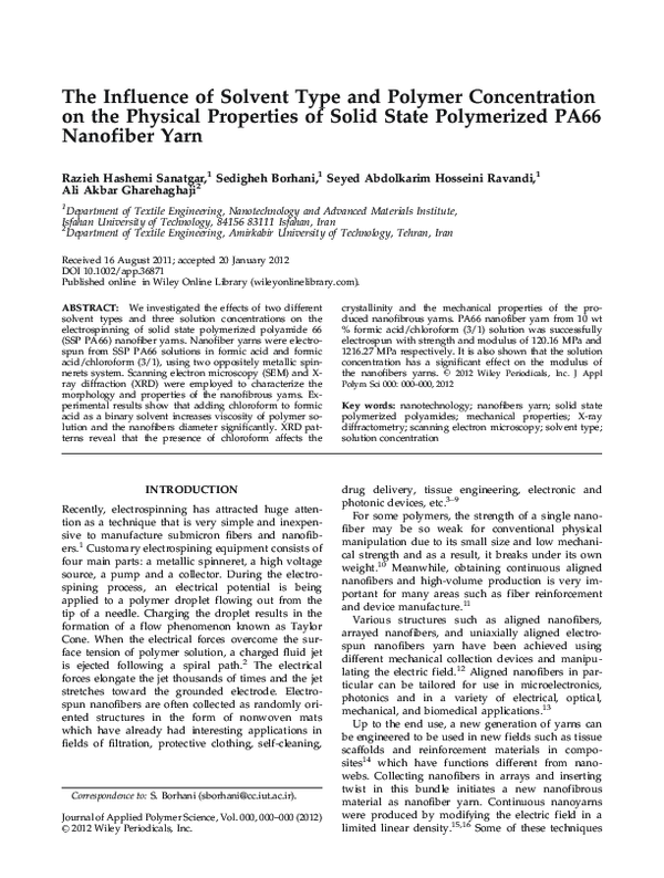 (PDF) The influence of solvent type and polymer concentration on the ...