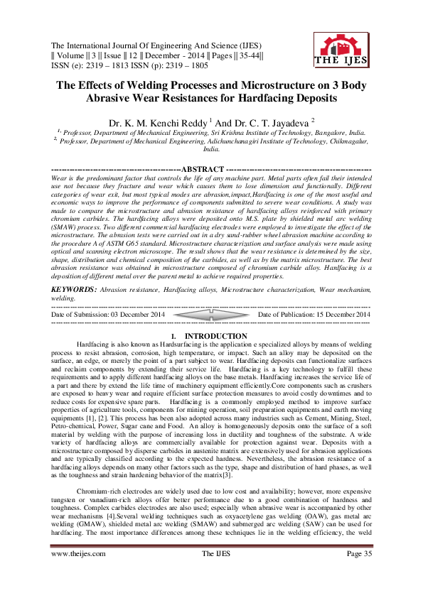 (PDF) The Effects of Welding Processes and Microstructure on 3 Body ...