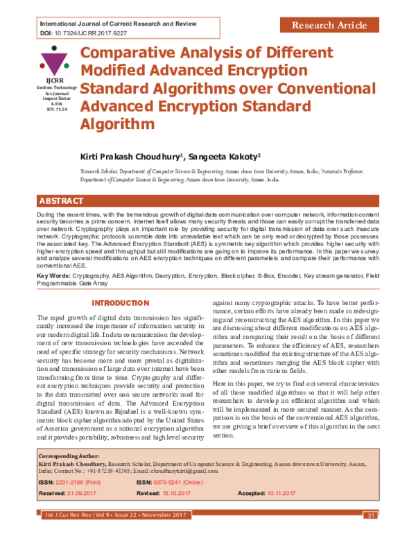 (PDF) Comparative Analysis of Different Modified Advanced Encryption ...