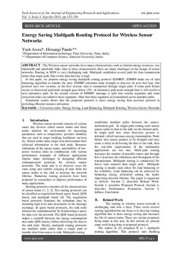 (PDF) Energy Saving Multipath Routing Protocol for Wireless Sensor Networks