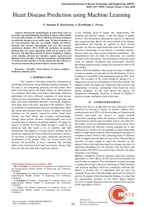 (PDF) Heart Disease Prediction using Machine Learning Techniques: A Survey