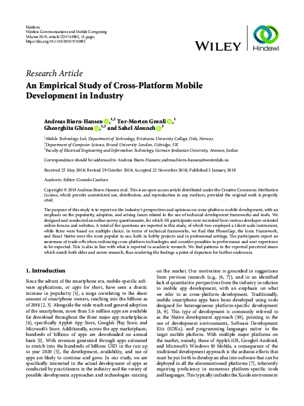 (PDF) An Empirical Study of Cross-Platform Mobile Development in Industry