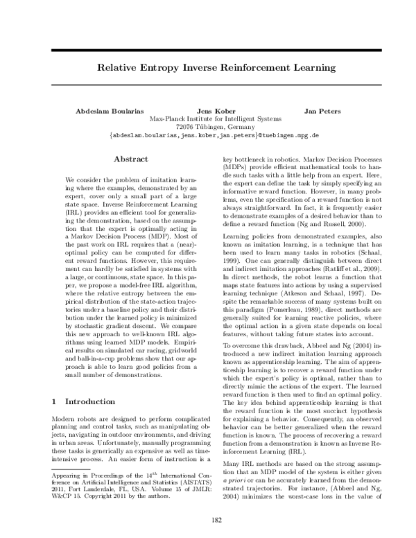 (PDF) Relative Entropy Inverse Reinforcement Learning