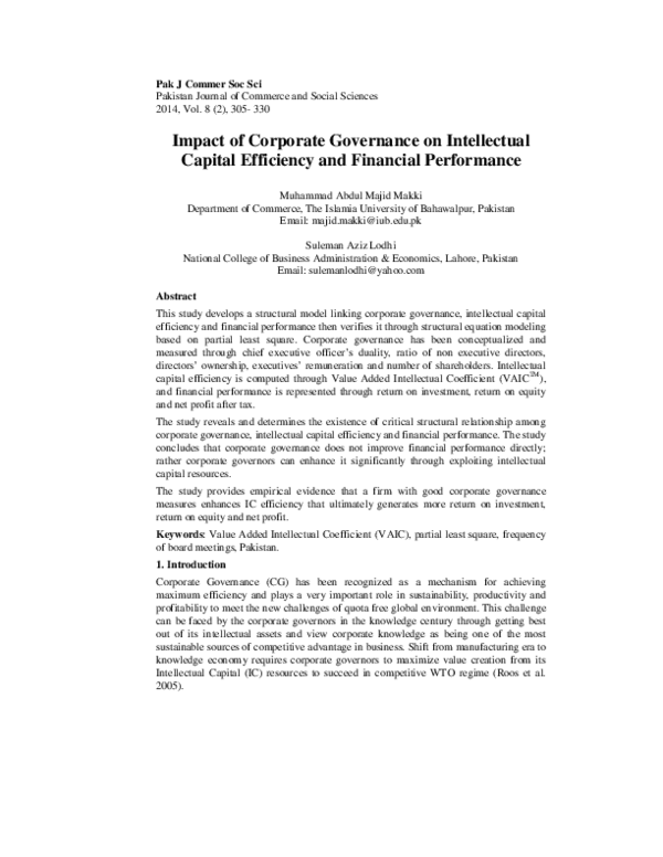 (PDF) Impact of corporate governance on intellectual capital efficiency ...