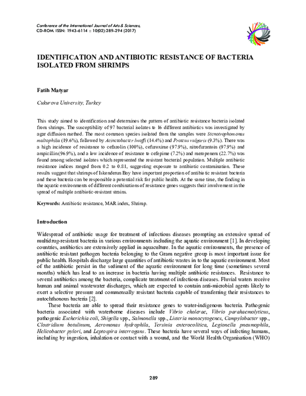 (PDF) Identification and Antibiotic Resistance of Bacteria Isolated ...