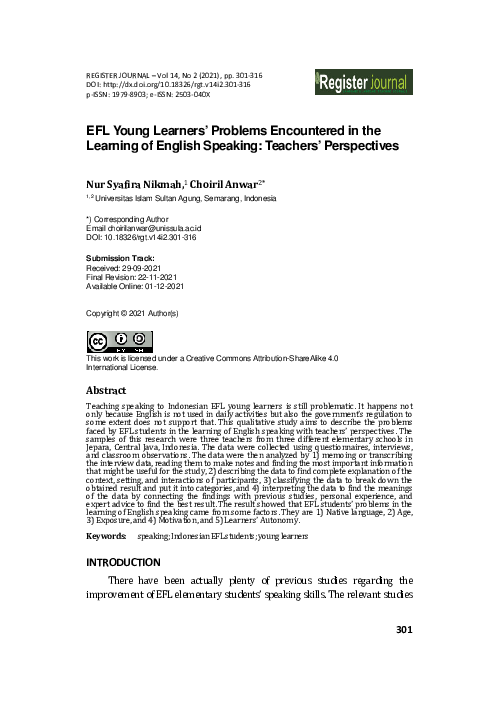 (PDF) EFL Young Learners’ Problems Encountered in the Learning of ...