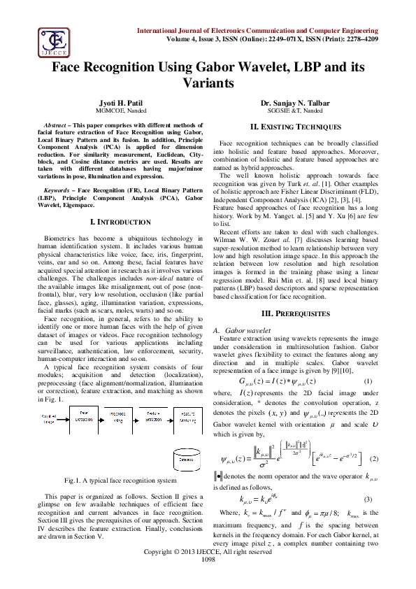 (PDF) Face Recognition Using Gabor Wavelet, LBP and its Variants